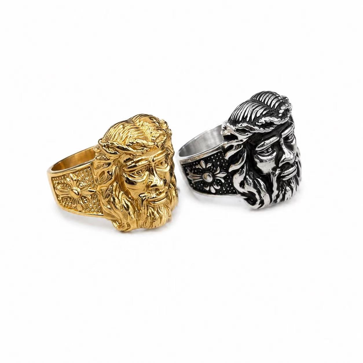 jesus portrait cross stainless steel ring wholesale size reference product image