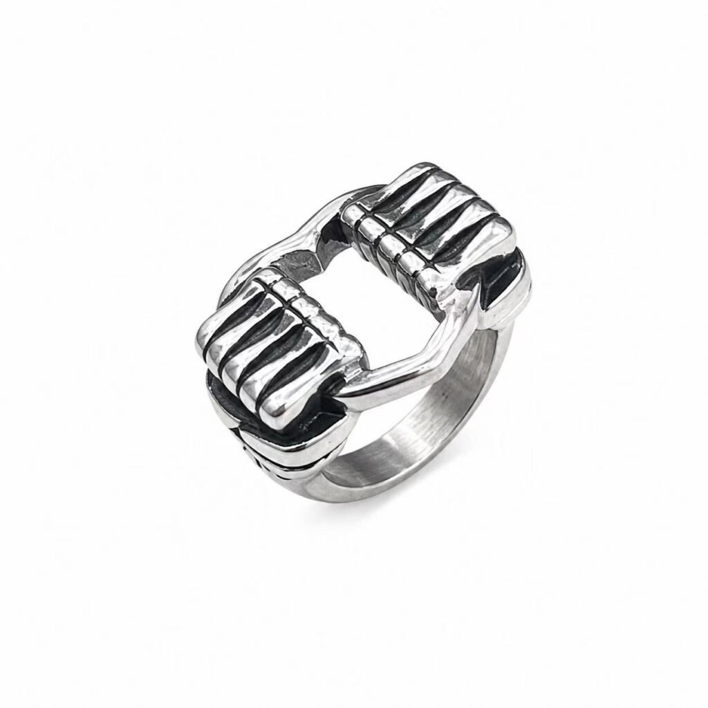 fist heart stainless steel ring wholesale main white background product image