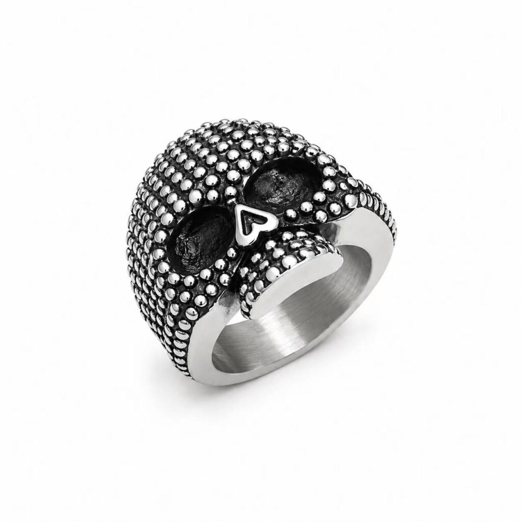 skull stainless steel biker ring wholesale main white background