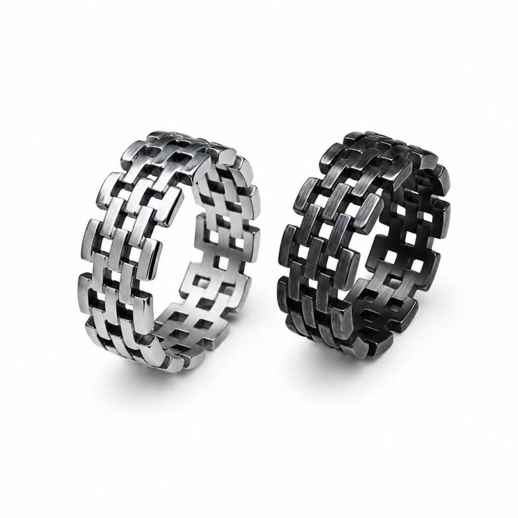 brick link stainless steel ring wholesale main white background two finishes