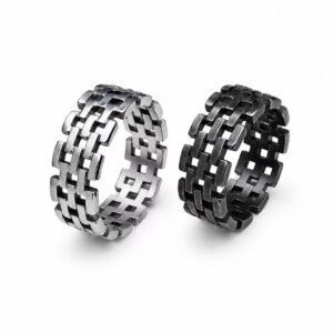 brick link stainless steel ring wholesale main white background two finishes
