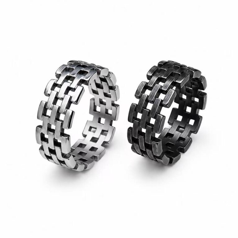 brick link stainless steel ring wholesale main white background two finishes