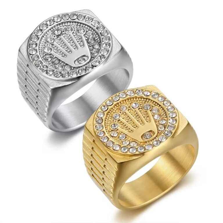 hamsa hand stainless steel ring wholesale main white background gold and silver finishes