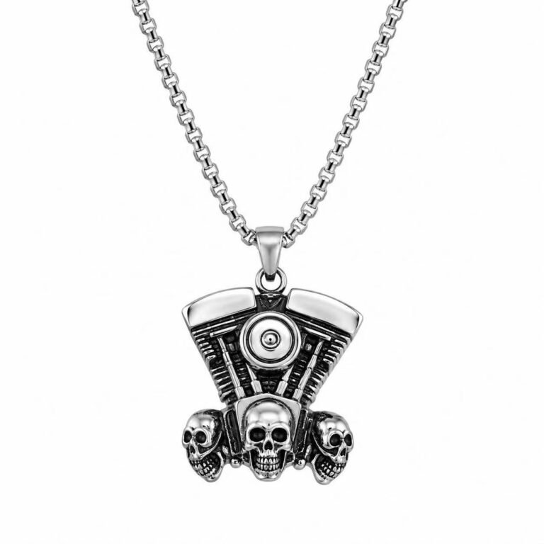 motorcycle engine skull stainless steel pendant wholesale main white background product image
