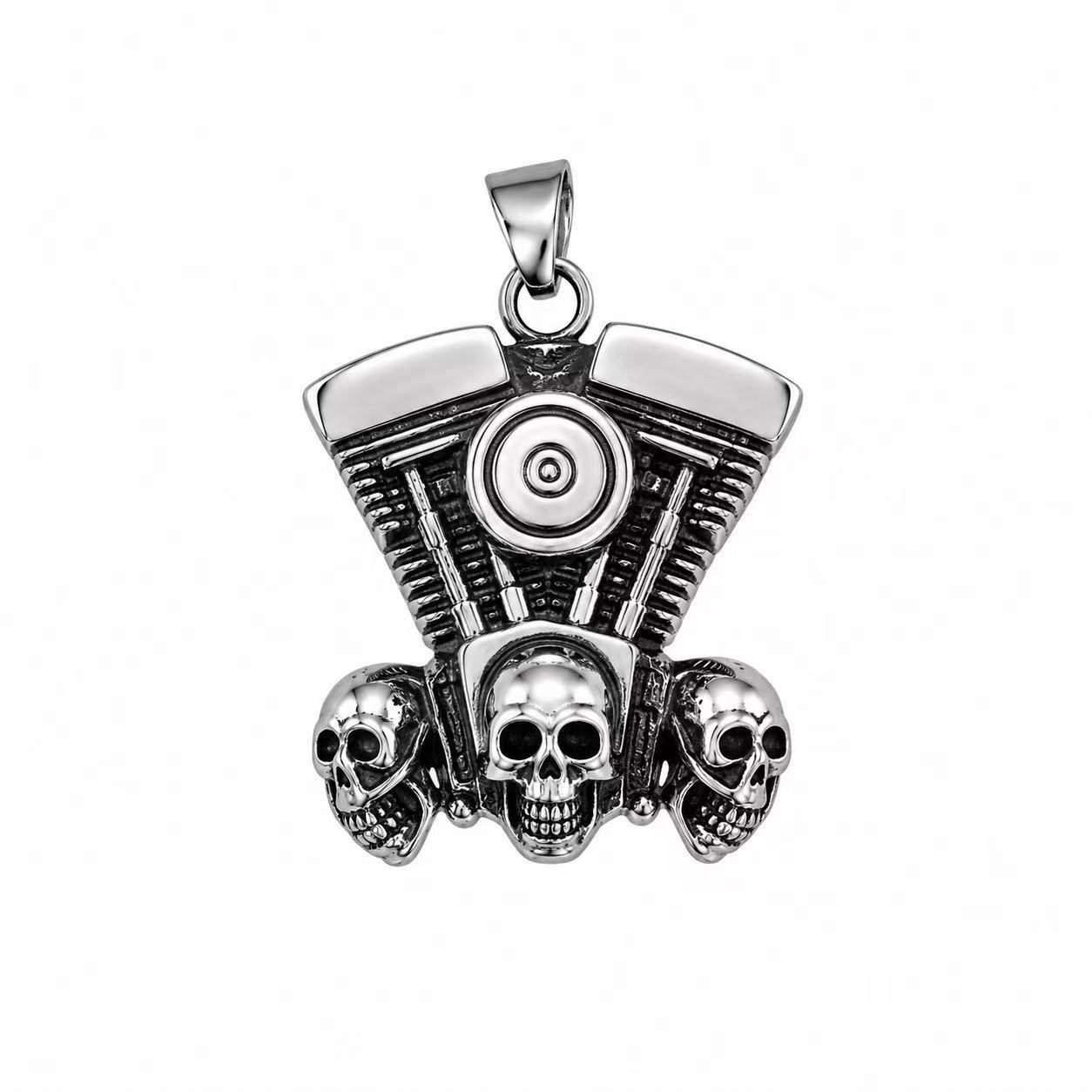 motorcycle engine skull stainless steel pendant wholesale side product view