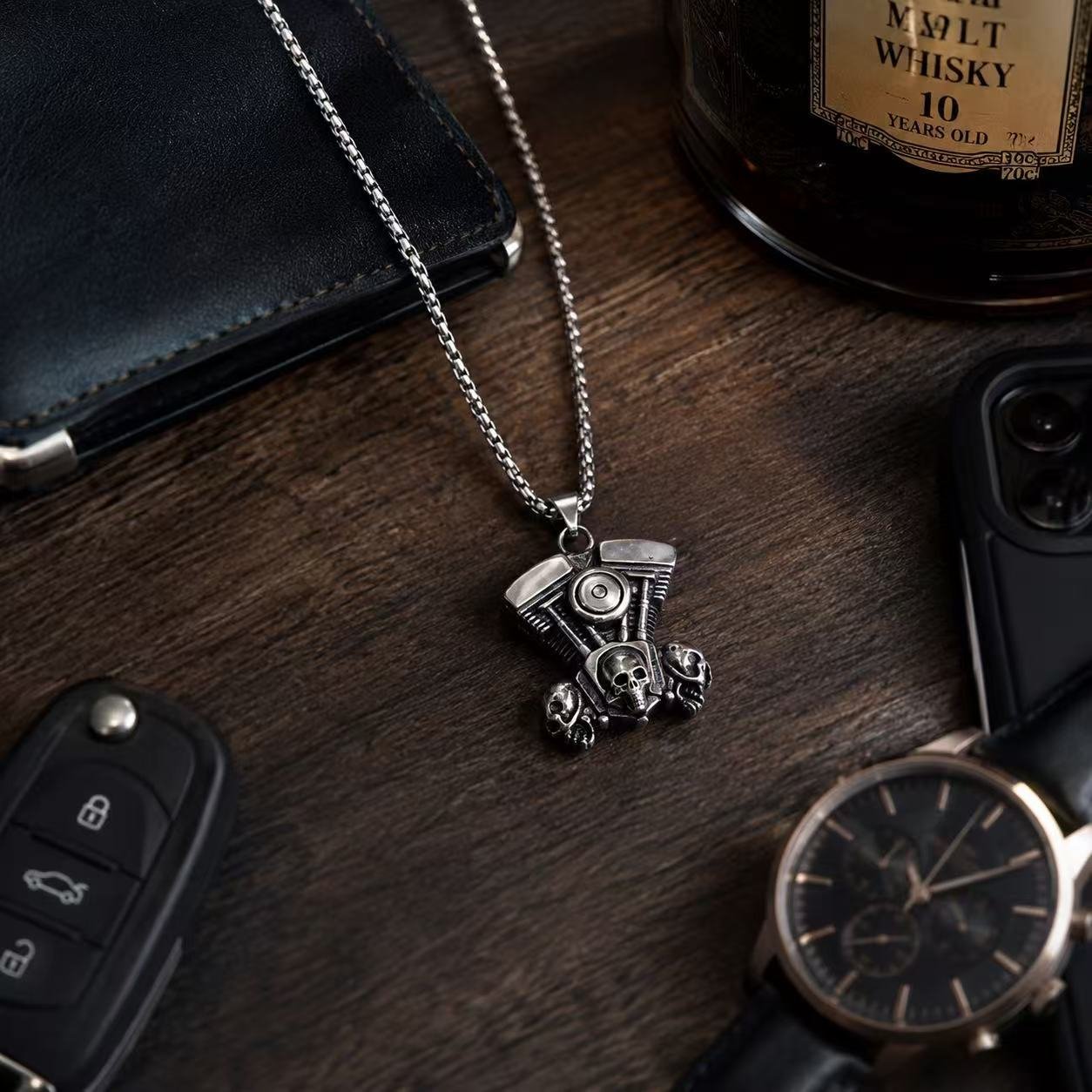 motorcycle engine skull stainless steel pendant wholesale detail product view