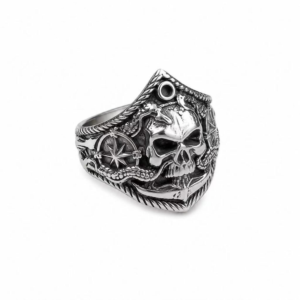 nautical skull stainless steel ring wholesale main white background
