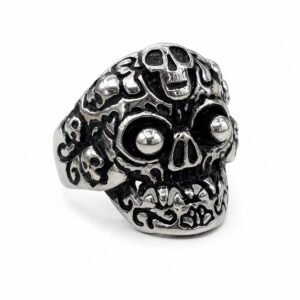 skull stainless steel biker ring wholesale main white background