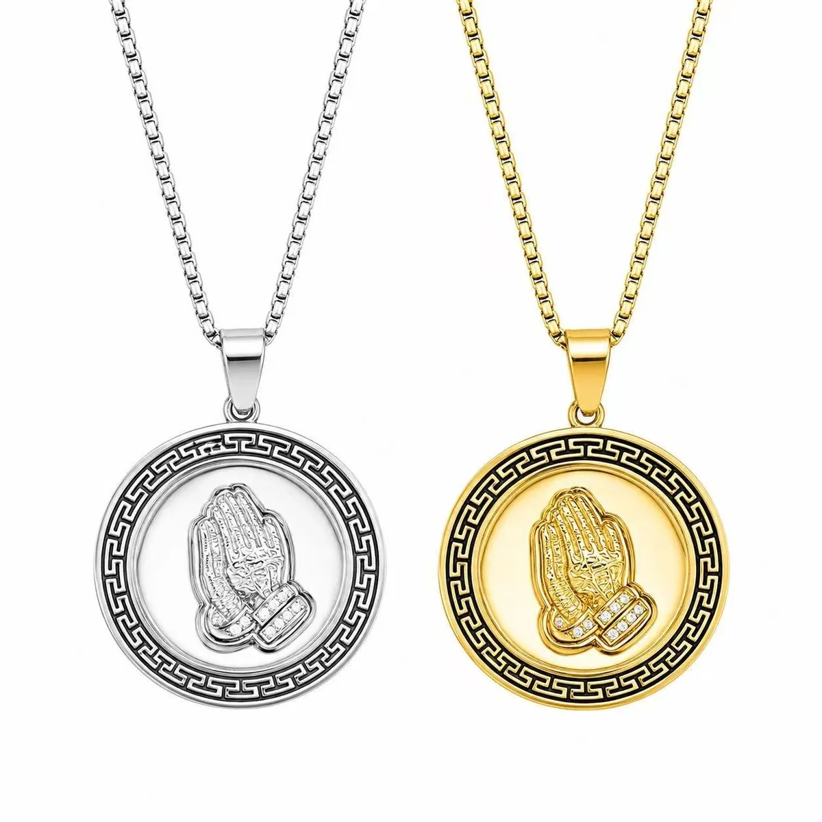 praying hands cz stainless steel pendant wholesale main white background