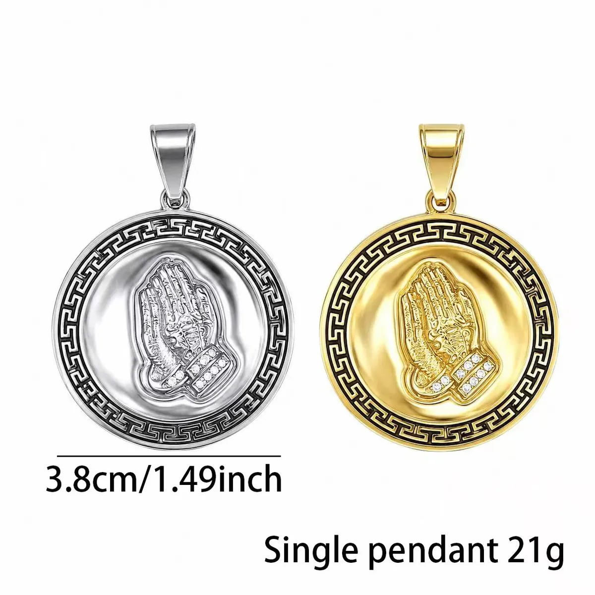 praying hands cz stainless steel pendant wholesale size and weight reference