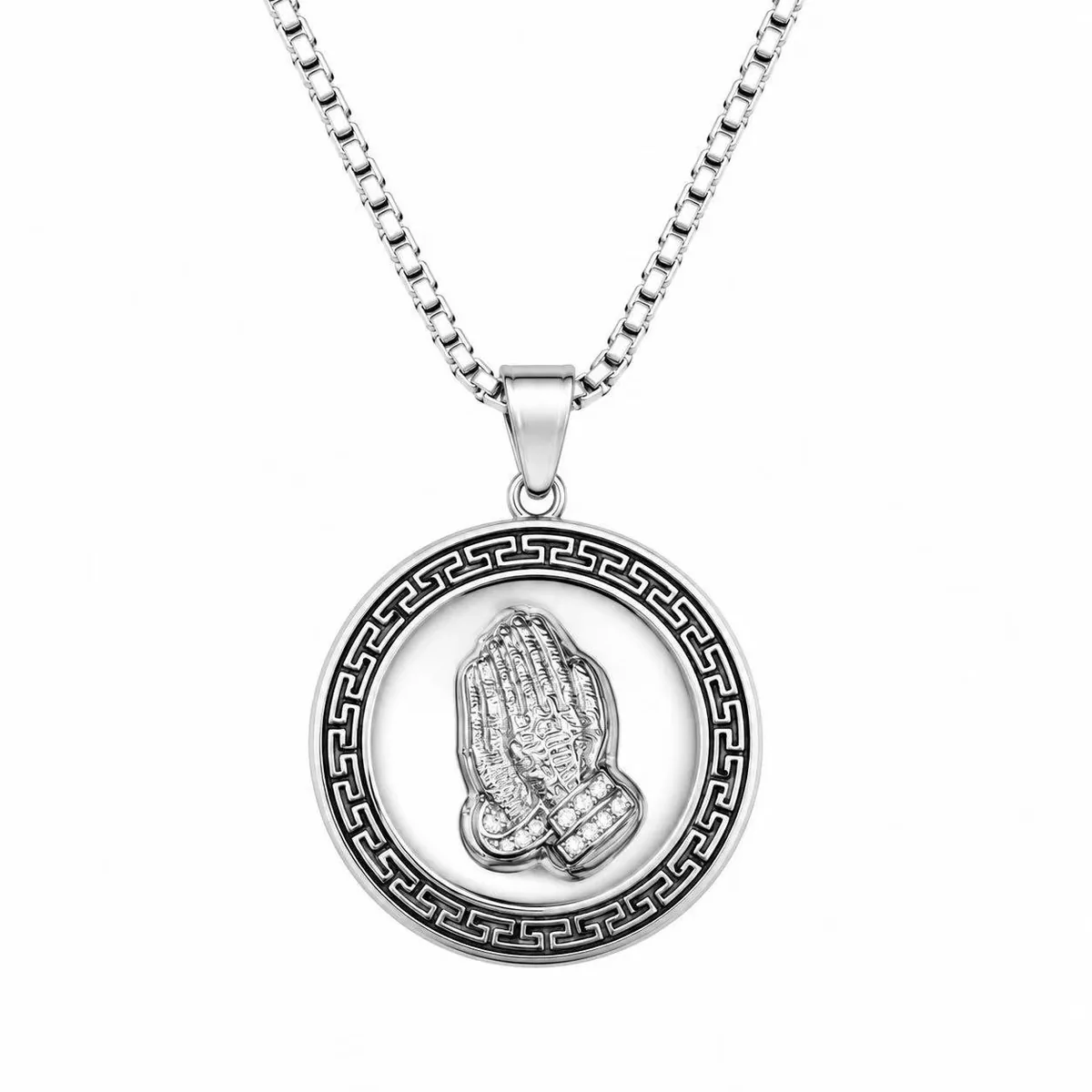 praying hands cz stainless steel pendant wholesale silver finish