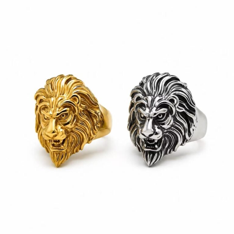 lion head stainless steel ring wholesale main white background gold and silver finishes