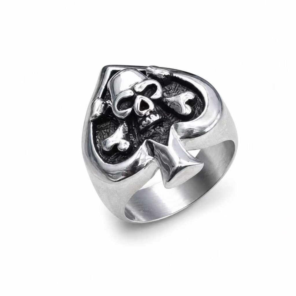 spade skull stainless steel ring wholesale main white background