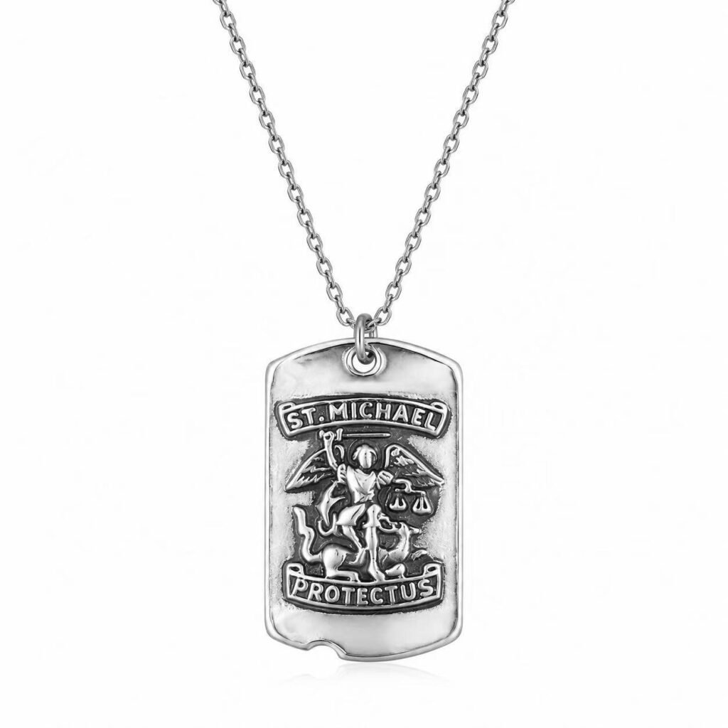 st michael dog tag stainless steel pendant wholesale main white background product image