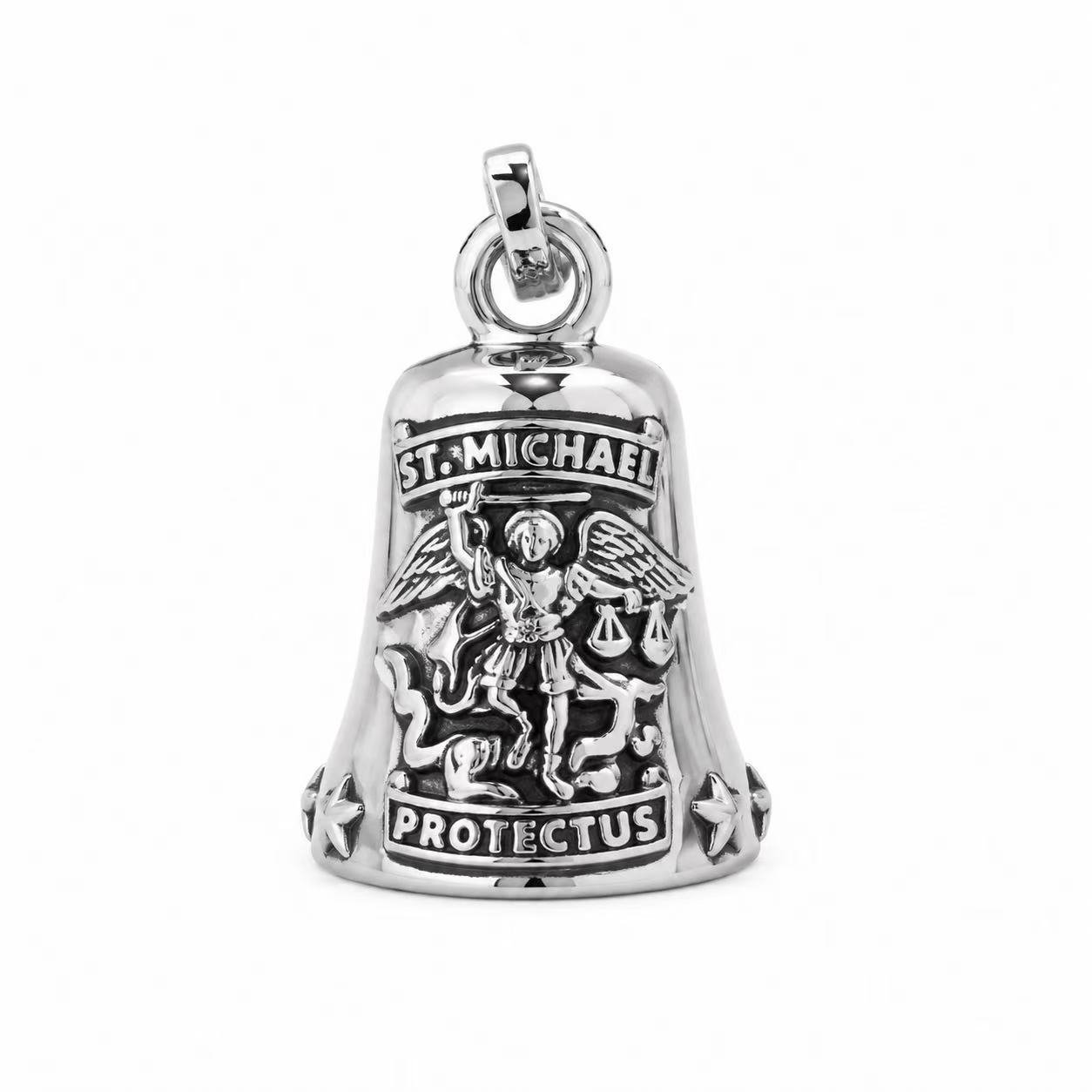 st michael guardian bell stainless steel pendant wholesale front detail