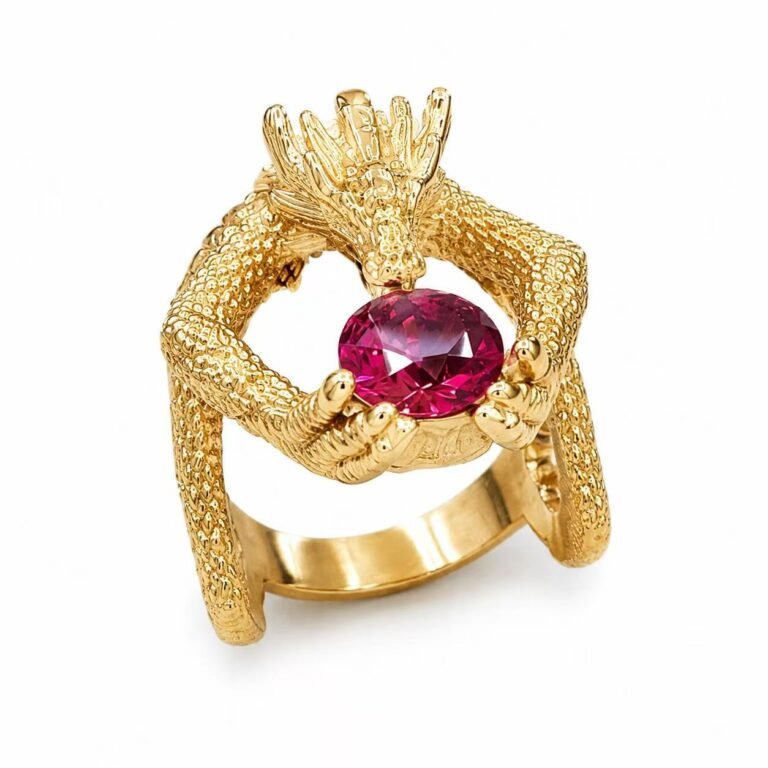 Gold Dragon Red Stone Stainless Steel Ring Wholesale