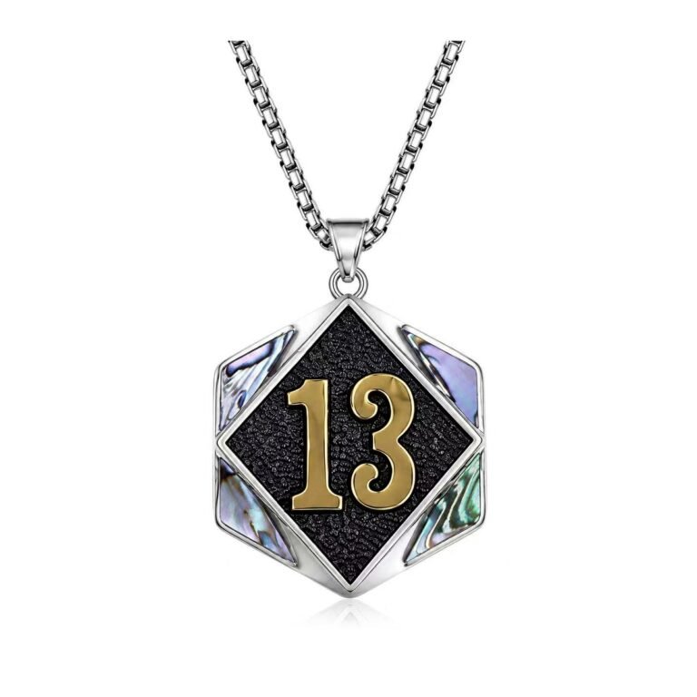 number 13 two tone stainless steel pendant wholesale main white background product image