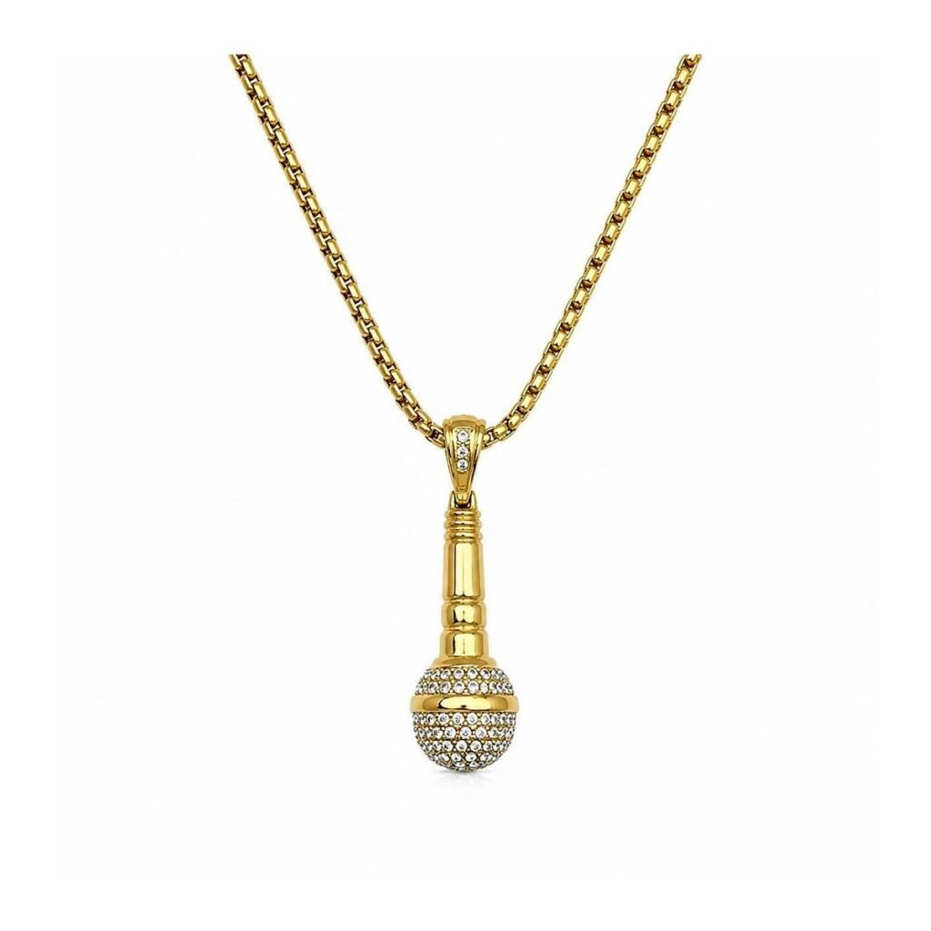 microphone cz stainless steel hip hop pendant wholesale main white background product image