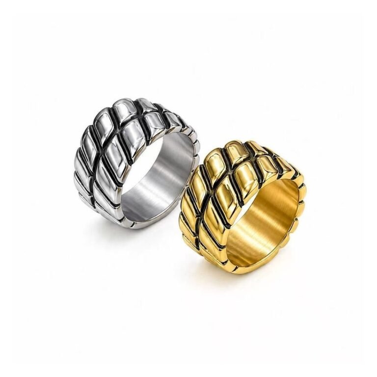 Striped Stainless Steel Wide Band Ring Wholesale