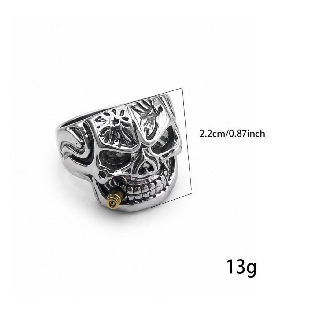 Smoking Skull Two-Tone Stainless Steel Biker Ring Wholesale