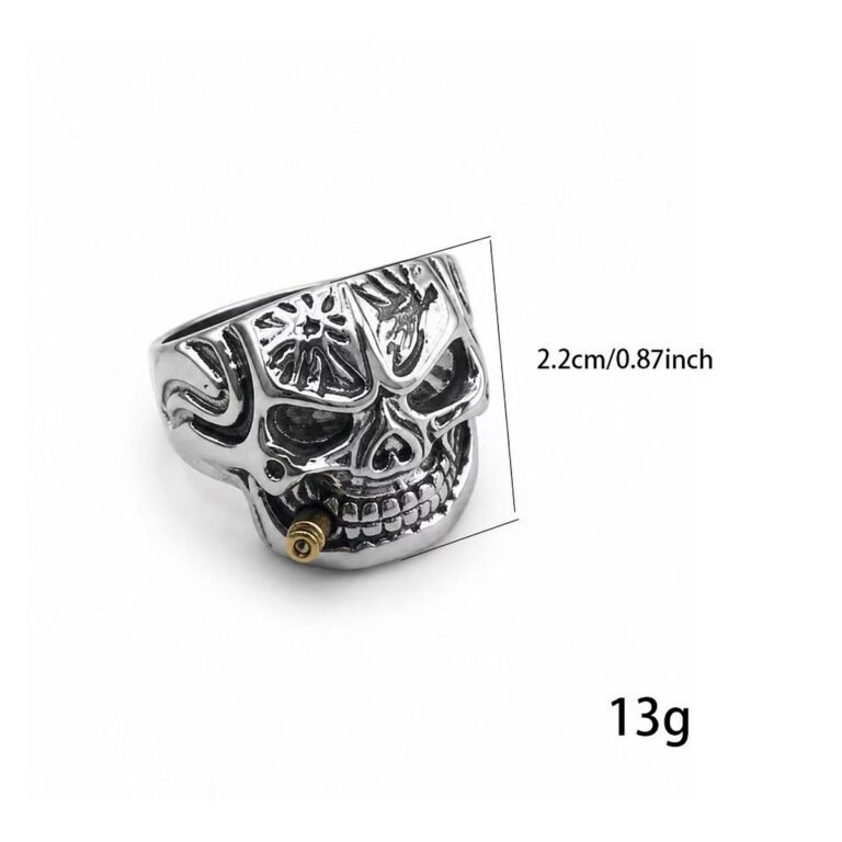 Smoking Skull Two-Tone Stainless Steel Biker Ring Wholesale