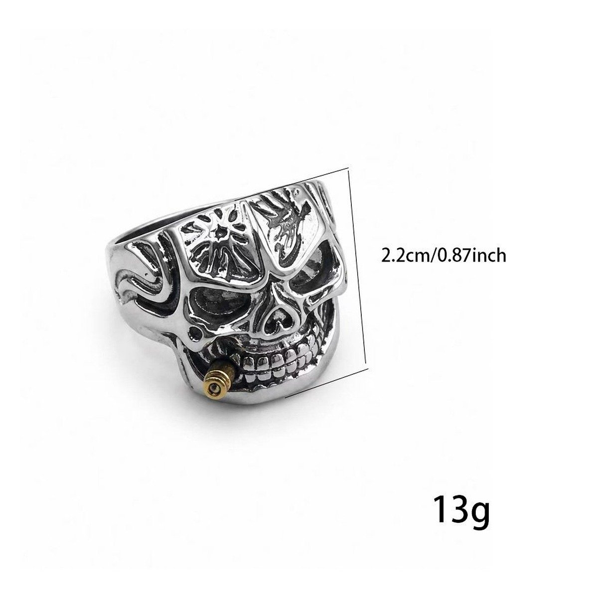 Smoking Skull Two-Tone Stainless Steel Biker Ring Wholesale