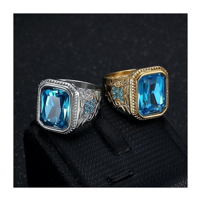ice blue gem stainless steel ring wholesale main white background product image