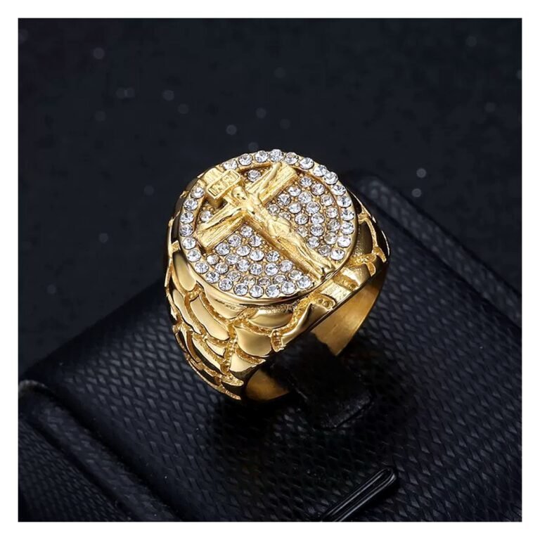 Jesus Crucifix Cross Stainless Steel Hip Hop Ring Wholesale main white background product image