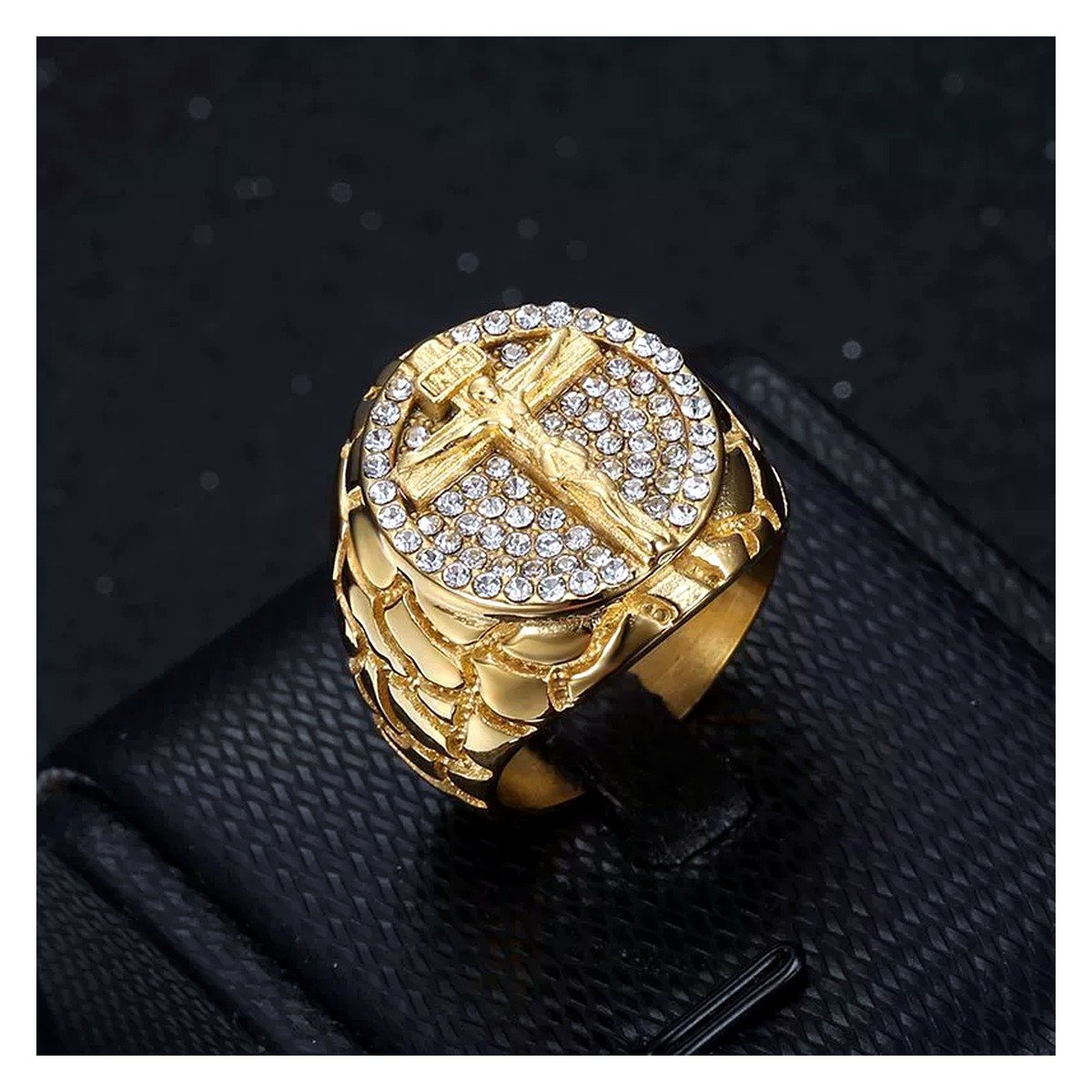 Jesus Crucifix Cross Stainless Steel Hip Hop Ring Wholesale main white background product image