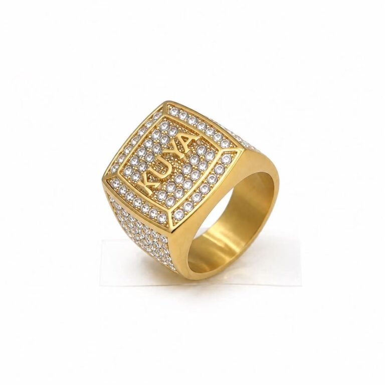 KUYA Iced CZ Stainless Steel Signet Ring Wholesale - main white background
