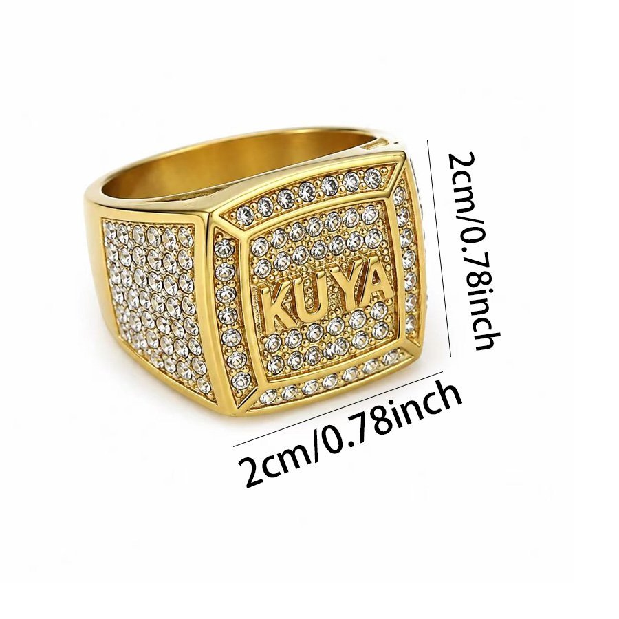 KUYA Iced CZ Stainless Steel Signet Ring Wholesale - size reference