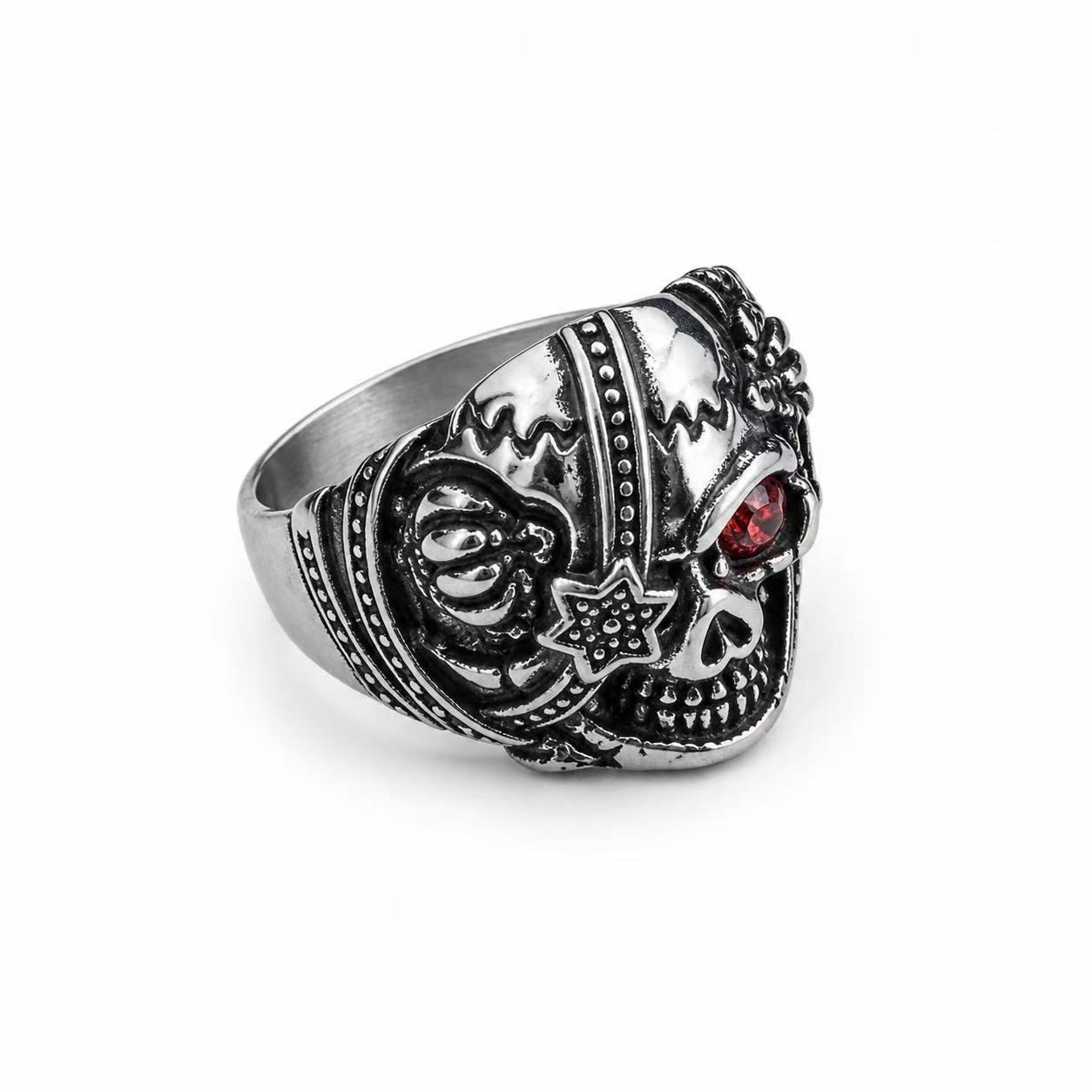 Masonic Skull Red Stone Stainless Steel Ring Wholesale - right side profile