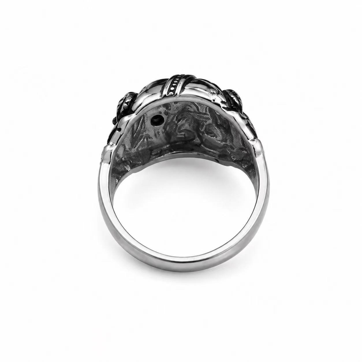 Masonic Skull Red Stone Stainless Steel Ring Wholesale - rear construction