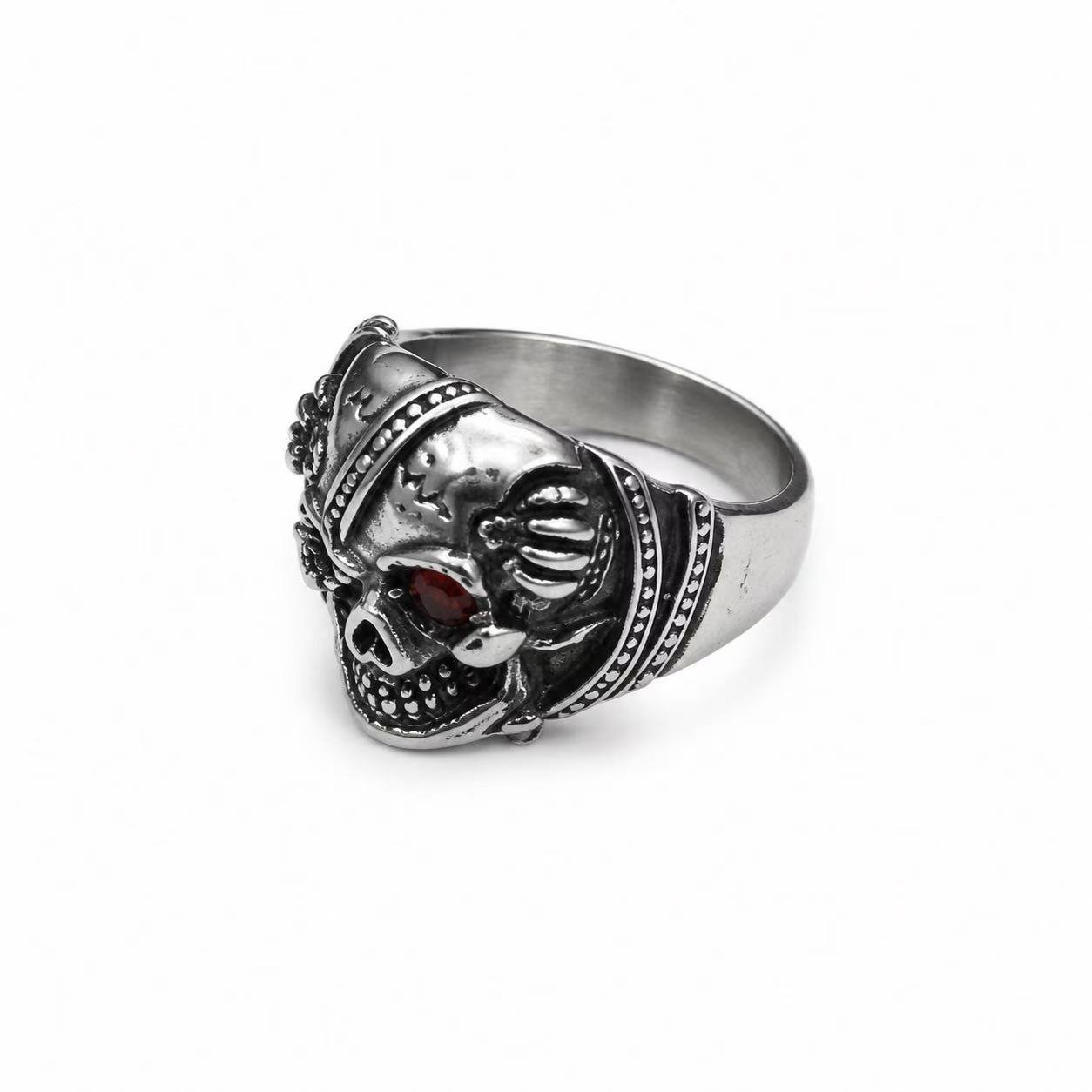 Masonic Skull Red Stone Stainless Steel Ring Wholesale - left side profile