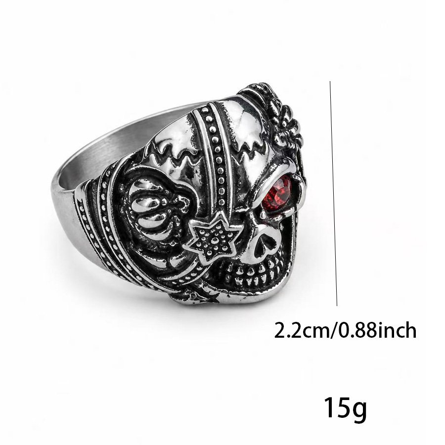 Masonic Skull Red Stone Stainless Steel Ring Wholesale - size and weight reference