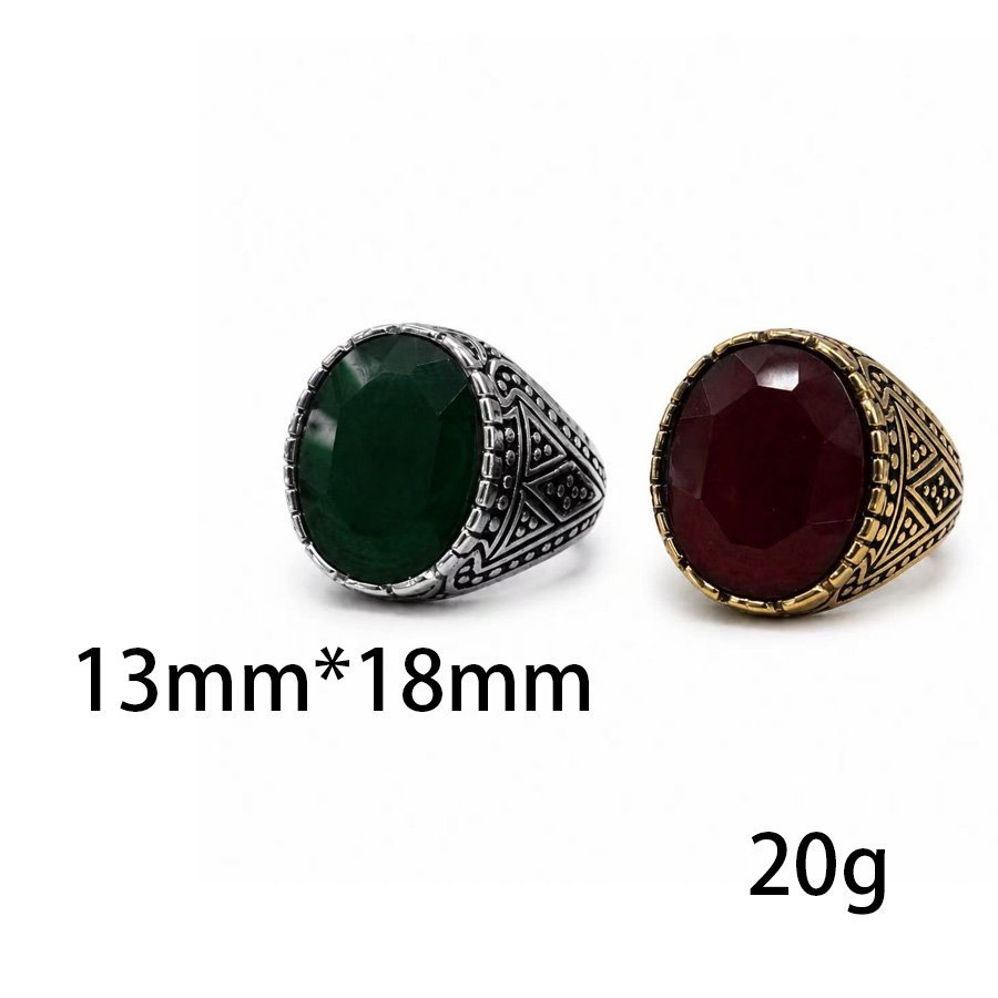 Oval Faceted Glass Stone Stainless Steel Signet Ring Wholesale - size and weight reference