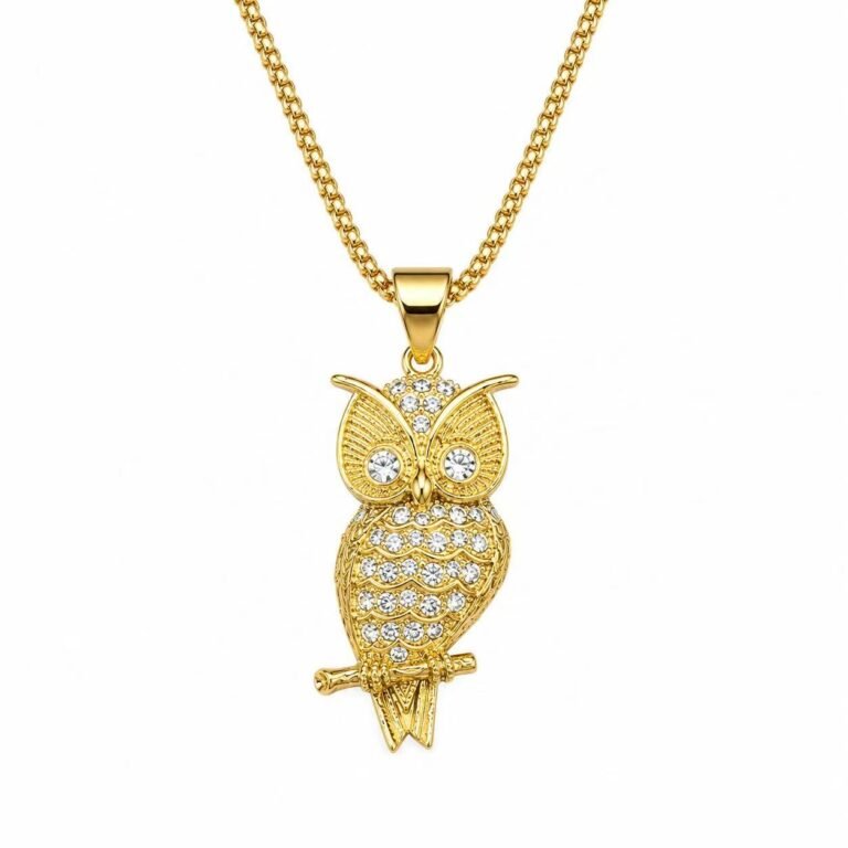 Owl CZ Stainless Steel Pendant Wholesale - main white background with display chain