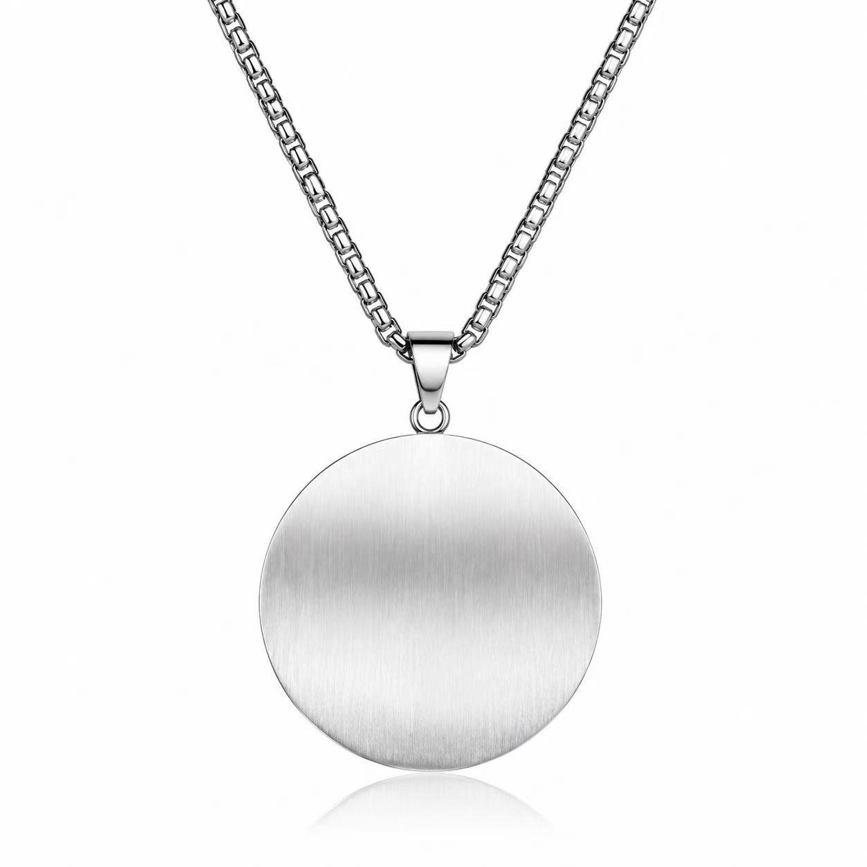 Round Lion Head Greek Key Stainless Steel Pendant Wholesale - front detail