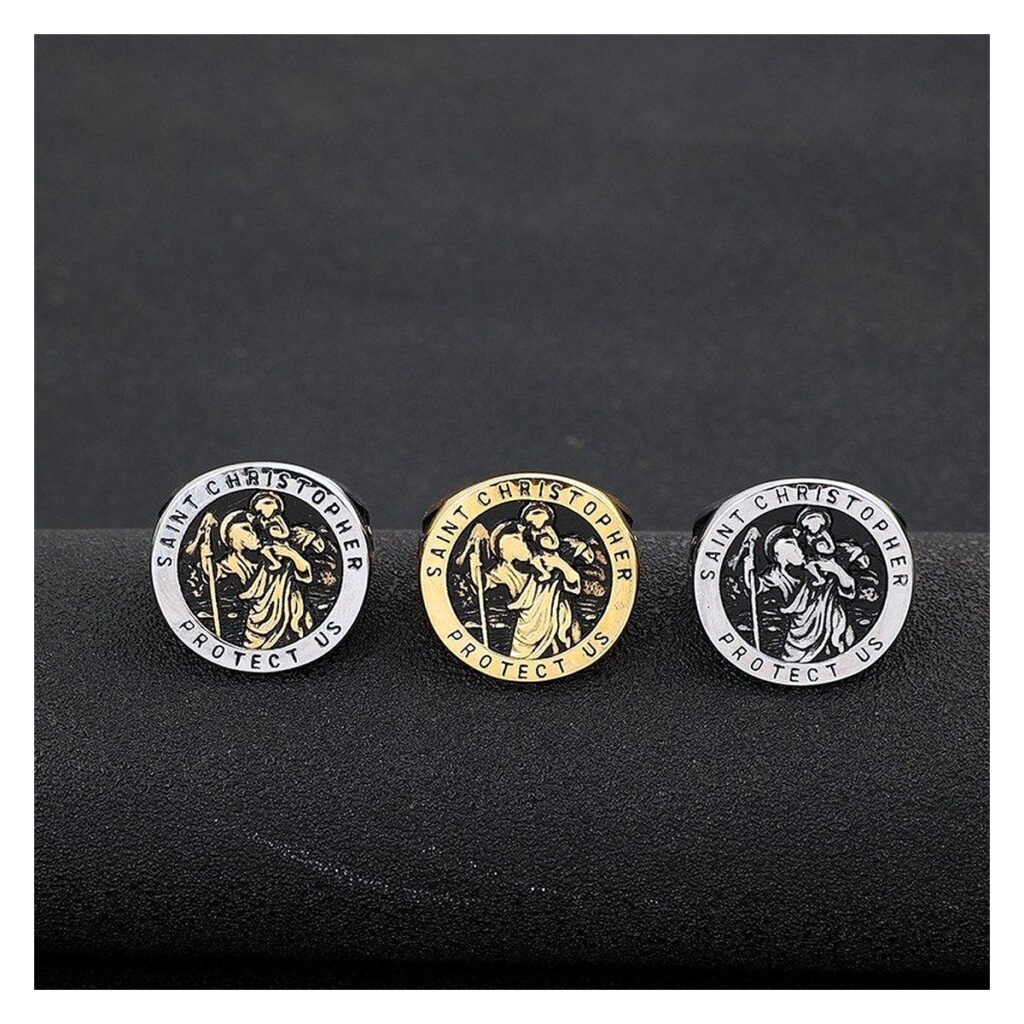 Saint Christopher Stainless Steel Signet Ring Wholesale main white background product image