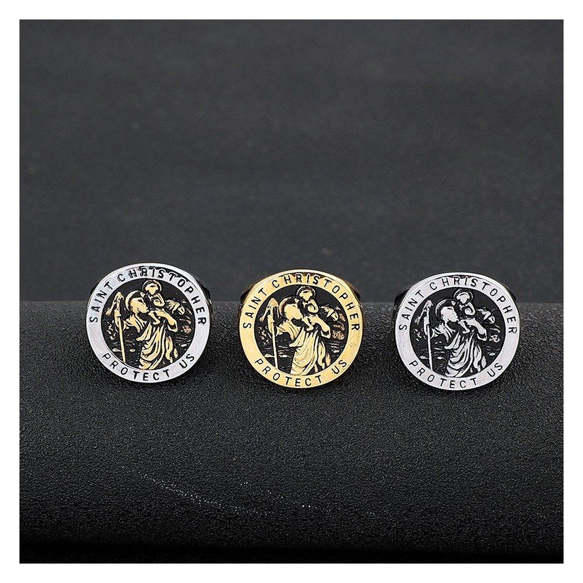 Saint Christopher Stainless Steel Signet Ring Wholesale main white background product image