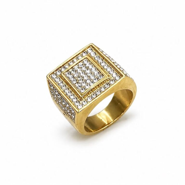 Square Iced CZ Stainless Steel Statement Ring Wholesale - main white background