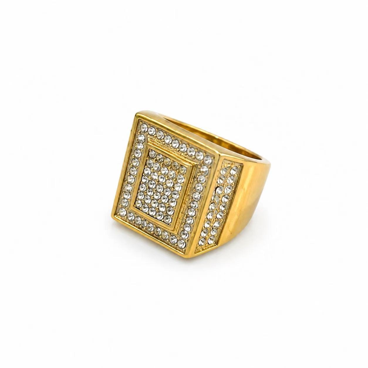 Square Iced CZ Stainless Steel Statement Ring Wholesale - front detail