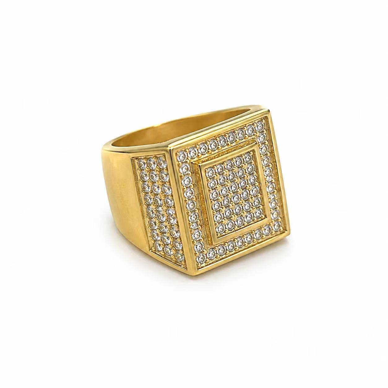 Square Iced CZ Stainless Steel Statement Ring Wholesale - side profile