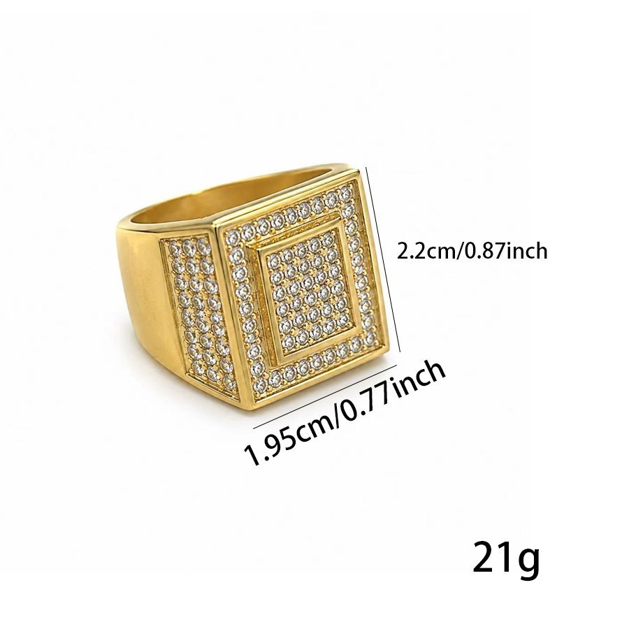 Square Iced CZ Stainless Steel Statement Ring Wholesale - size and weight reference