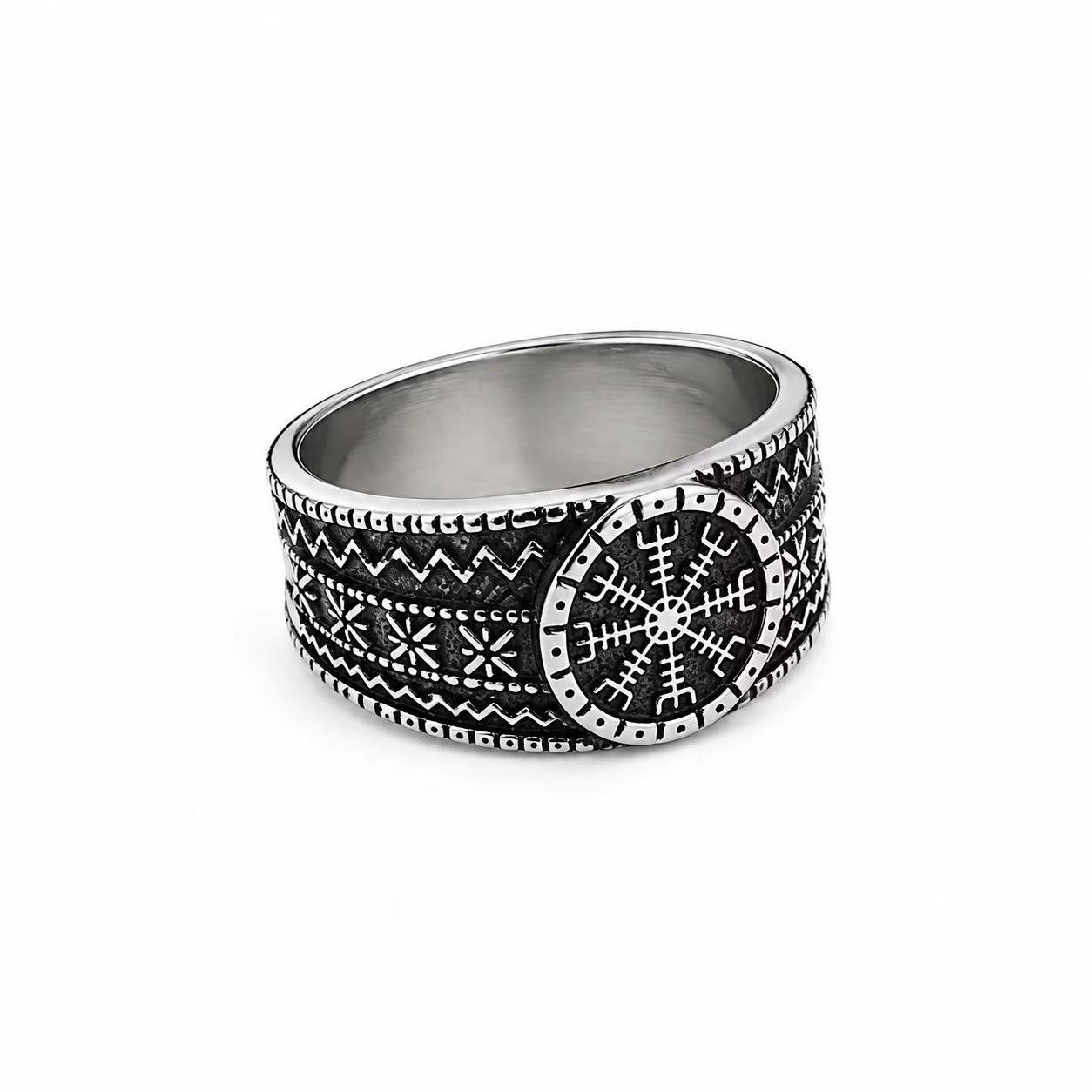 Vegvisir Viking Compass Stainless Steel Band Ring Wholesale - angled side profile