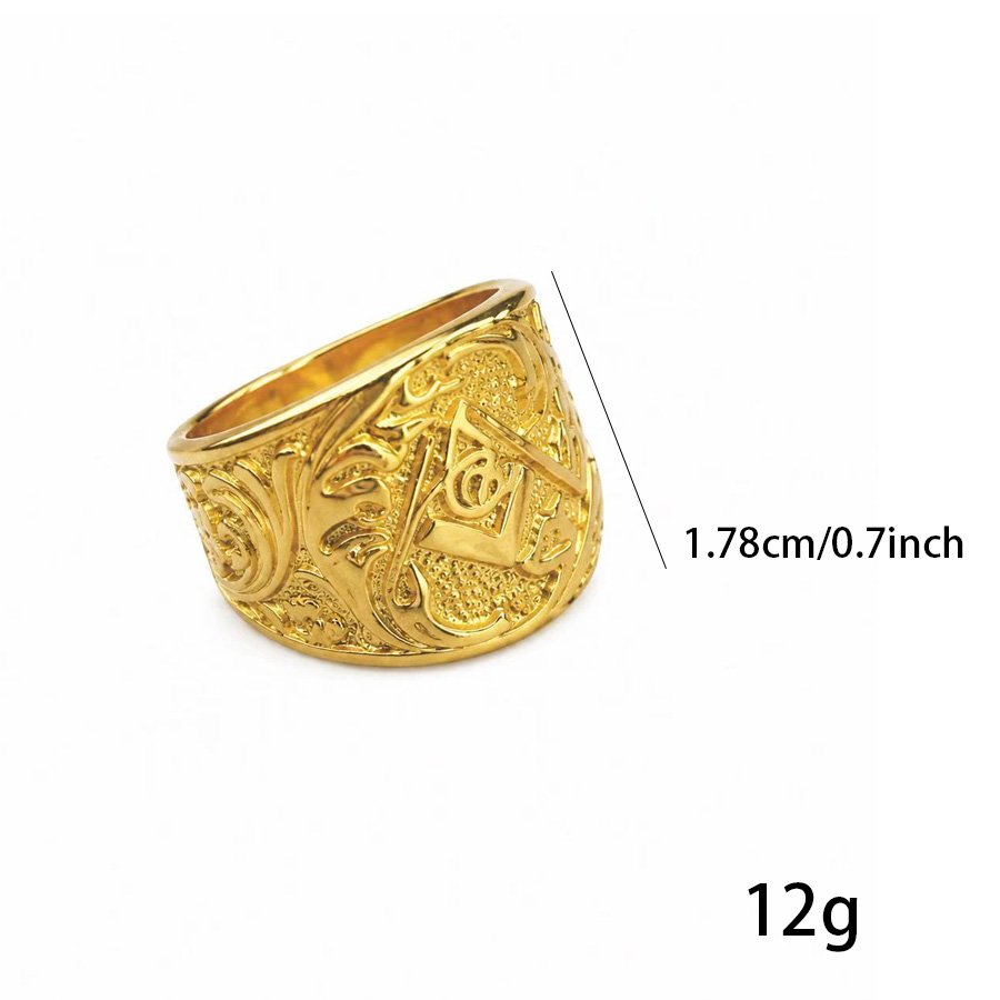 AG Masonic Gold Stainless Steel Ring Wholesale - size and weight reference