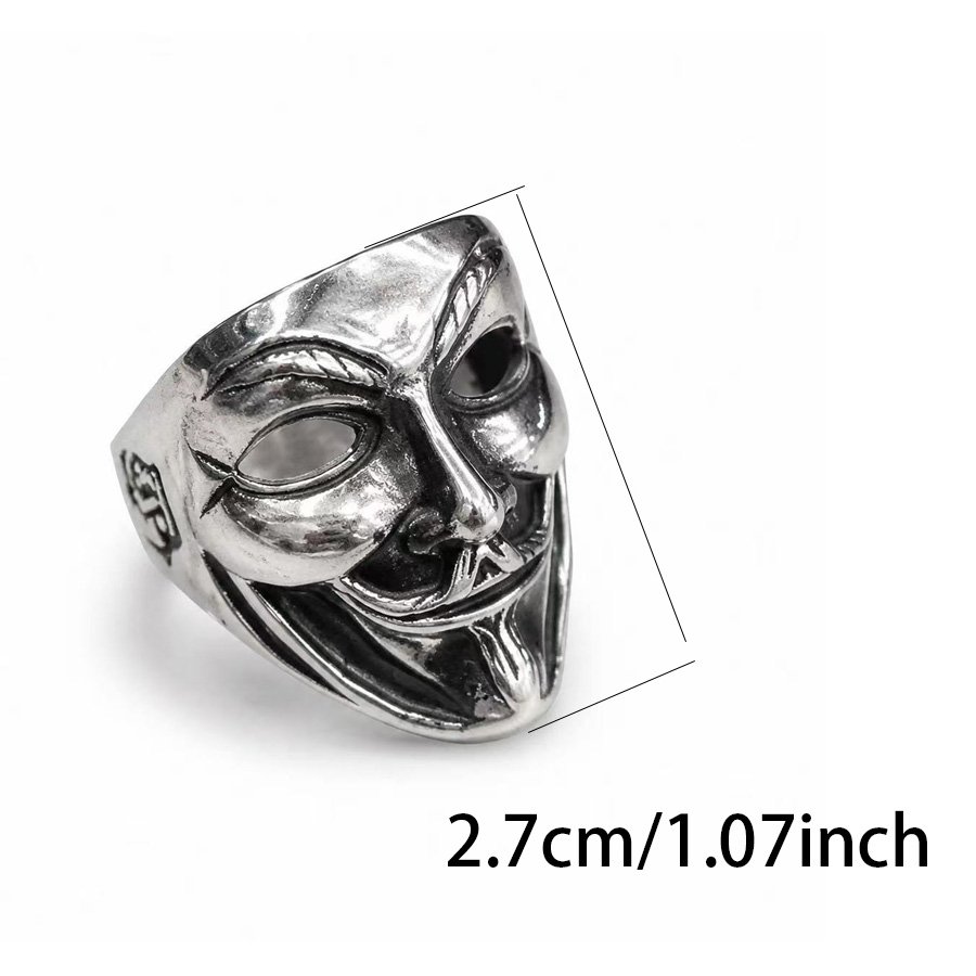 Jester Mask Stainless Steel Ring Wholesale - size reference