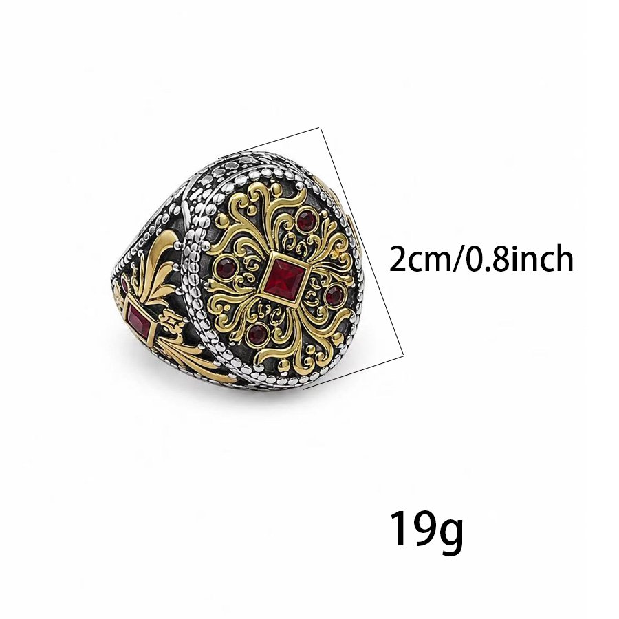 Ornate Red Stone 316 Stainless Steel Statement Ring Wholesale - size and weight reference