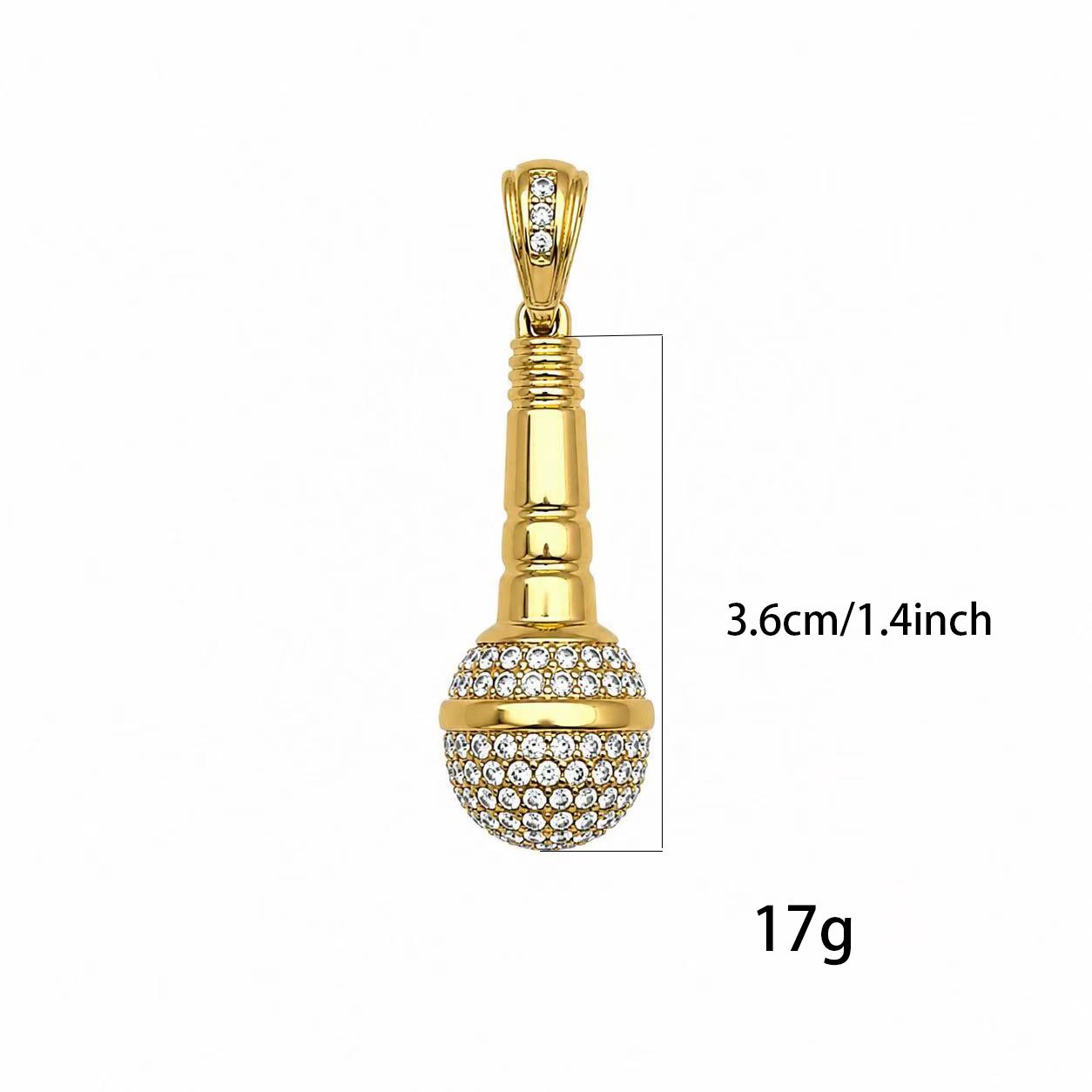 Microphone CZ Stainless Steel Hip Hop Pendant Wholesale - size and weight reference