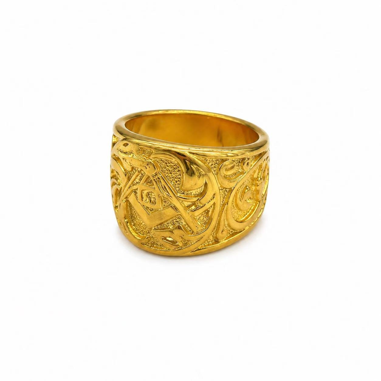 AG Masonic Gold Stainless Steel Ring Wholesale - straight front profile